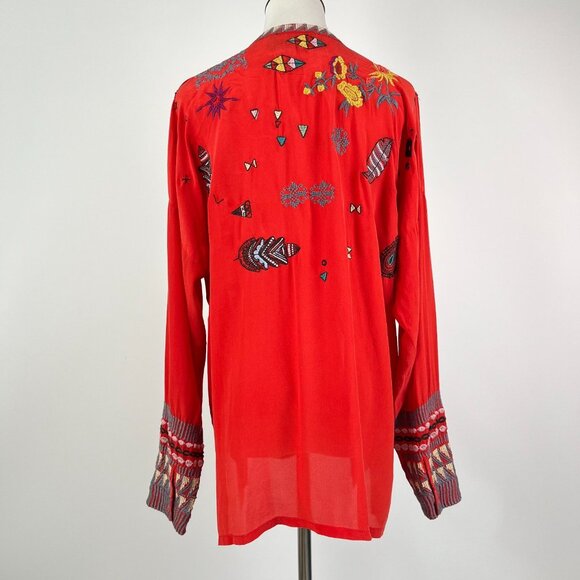 NWOT Johnny Was Biya Reverie Silk Floral Embroidered Red Shirt Blouse Size M - Picture 7 of 13